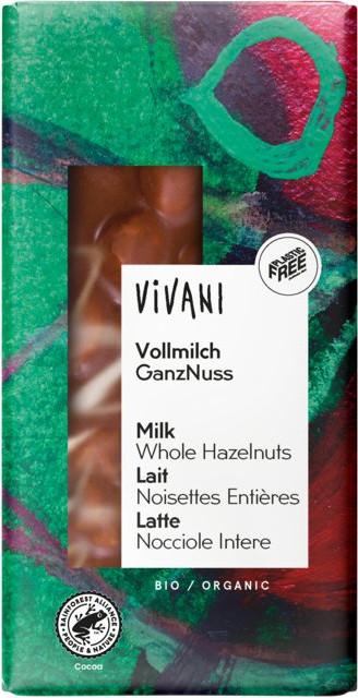 Chocolat au lait en tablette aux noisettes entières Biologique Vivani 10x100g