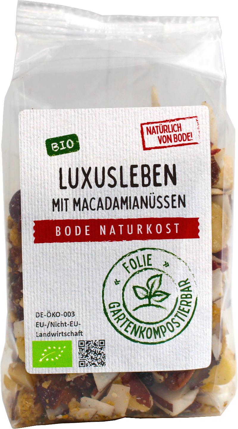 Luxe - Mélange de Macadamia Bio - sans raisins secs - sachet compostable au jardin 6x175g