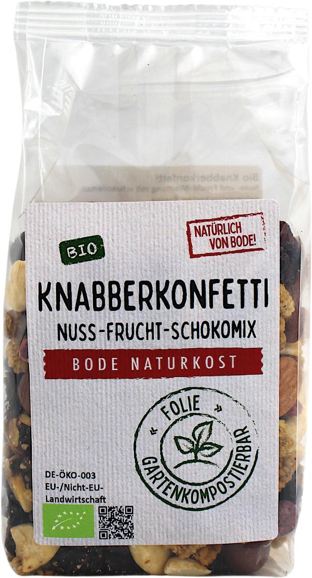 Knabberkonfetti - Mélange de noix, fruits et chocolat bio dans un sac compostable 6x175g