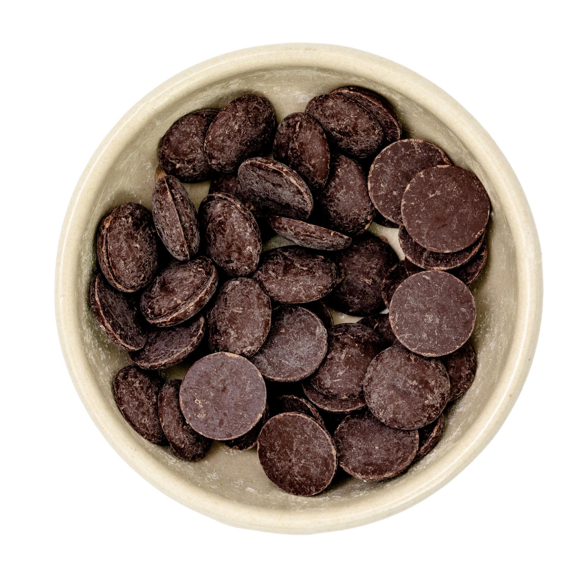 Gouttes de chocolat noir pour la dégustation et la pâtisserie (18 mm) bio 5 kg