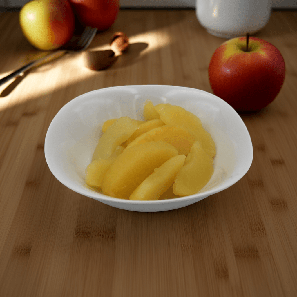 Morceaux de pommes cuits à la vapeur bio, poids net 4,6 kg, poids égoutté 4,05 kg