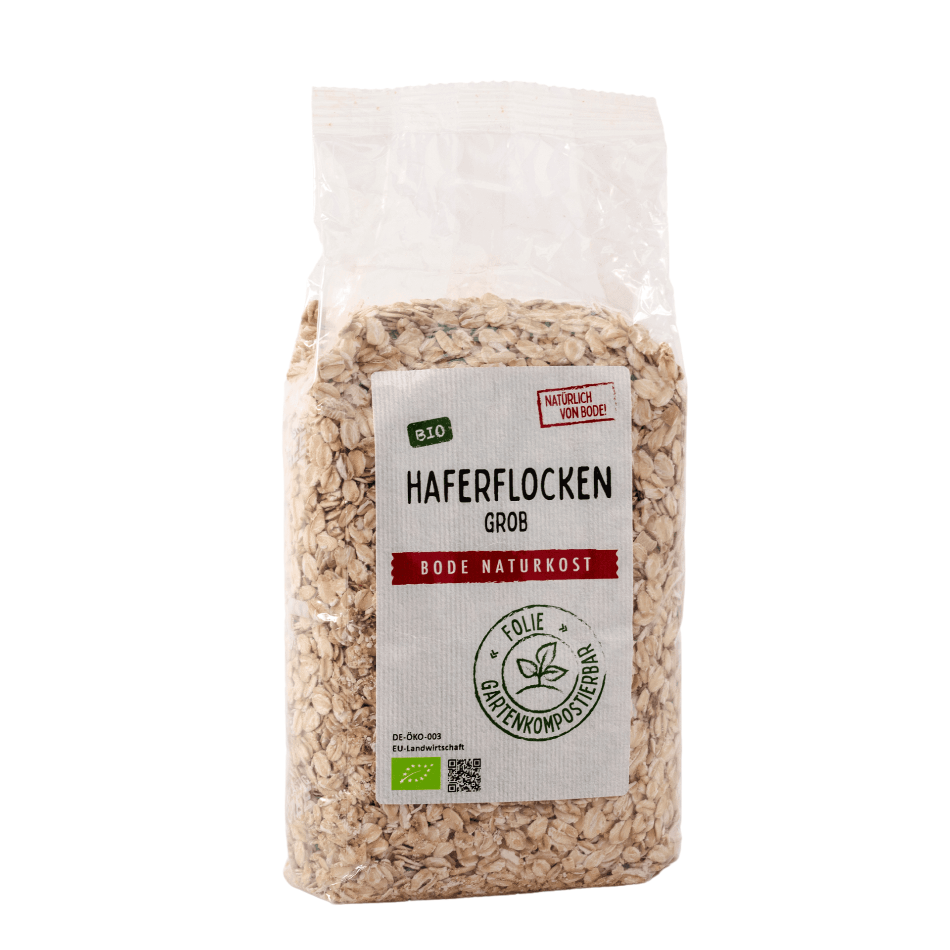 Flocons d'avoine grossiers bio, sac compostable 6x500g